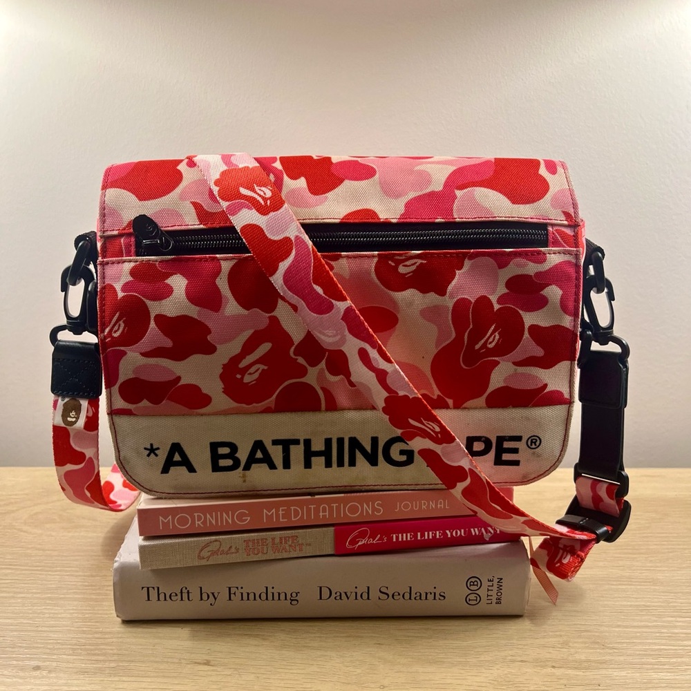 Bape Red and Pink Camouflage Crossbody Bag